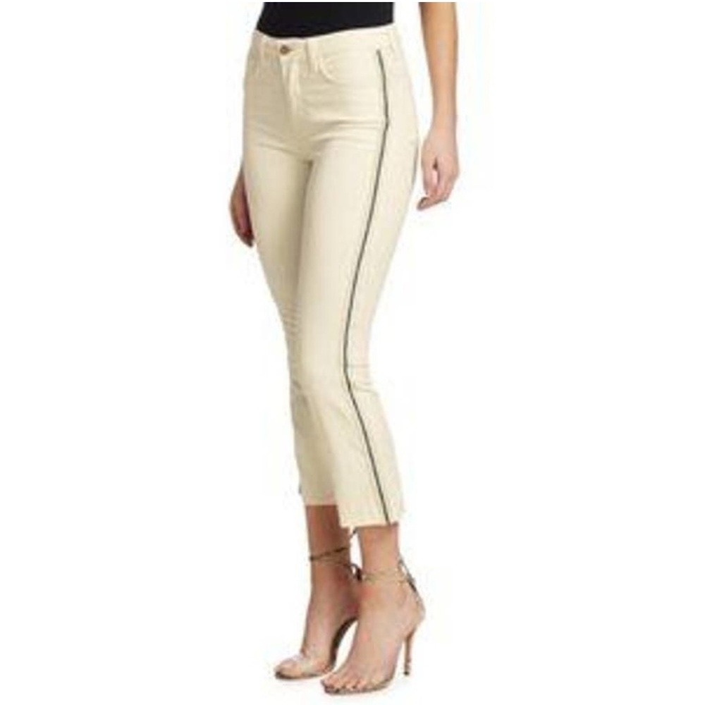 L’agence Nadia High Rise Straight Cropped White Jeans with Stripe